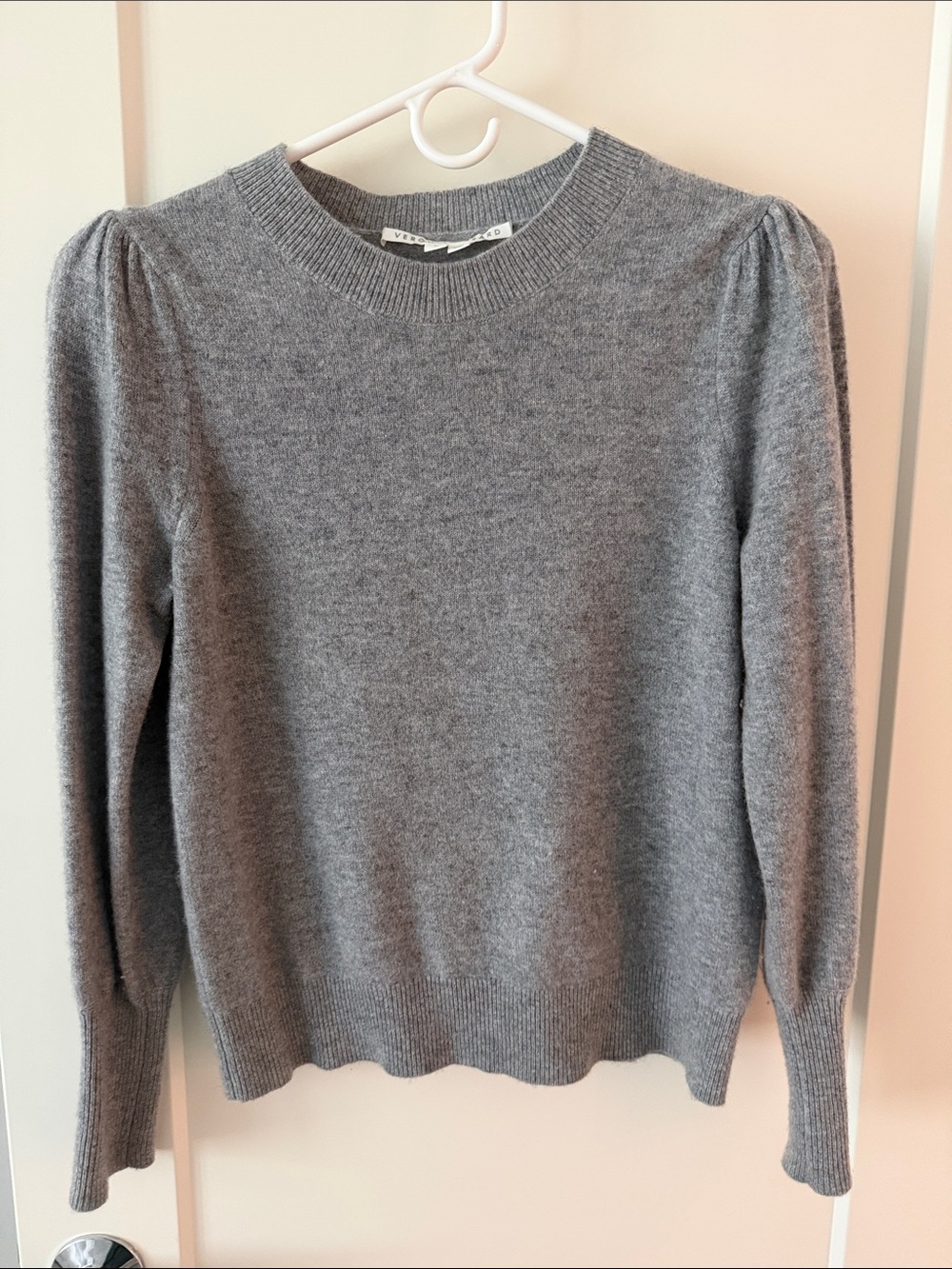 Veronica Beard Grey Puff Shoulder Crewneck Sweater 100% Cashmere